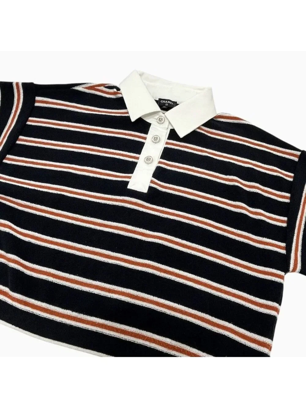 Chanel Polo Shirt Border Lion Button Cotton Black